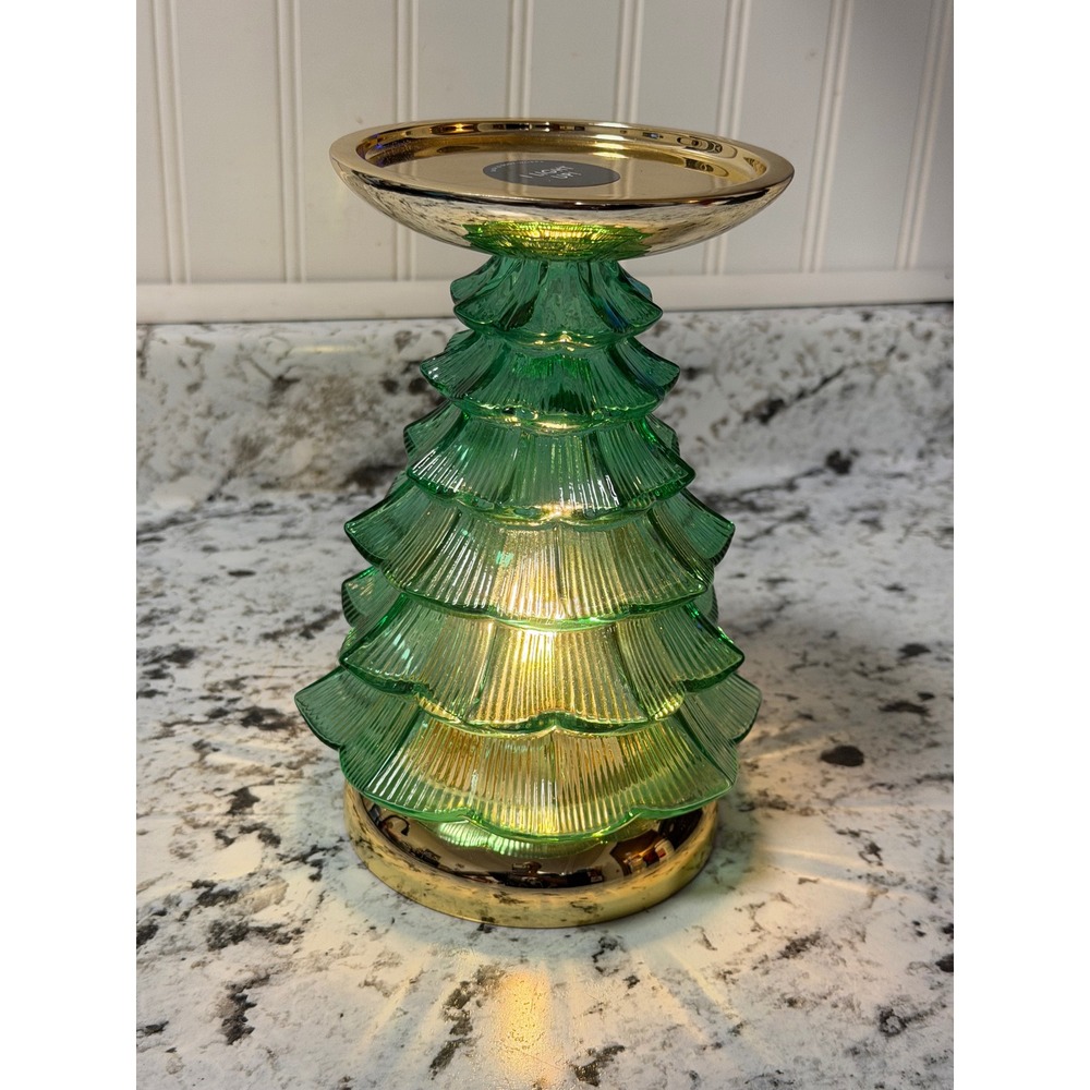 New Bath & Body Works Light Up Glass Christmas Tree Candle Pedestal Batteries In
